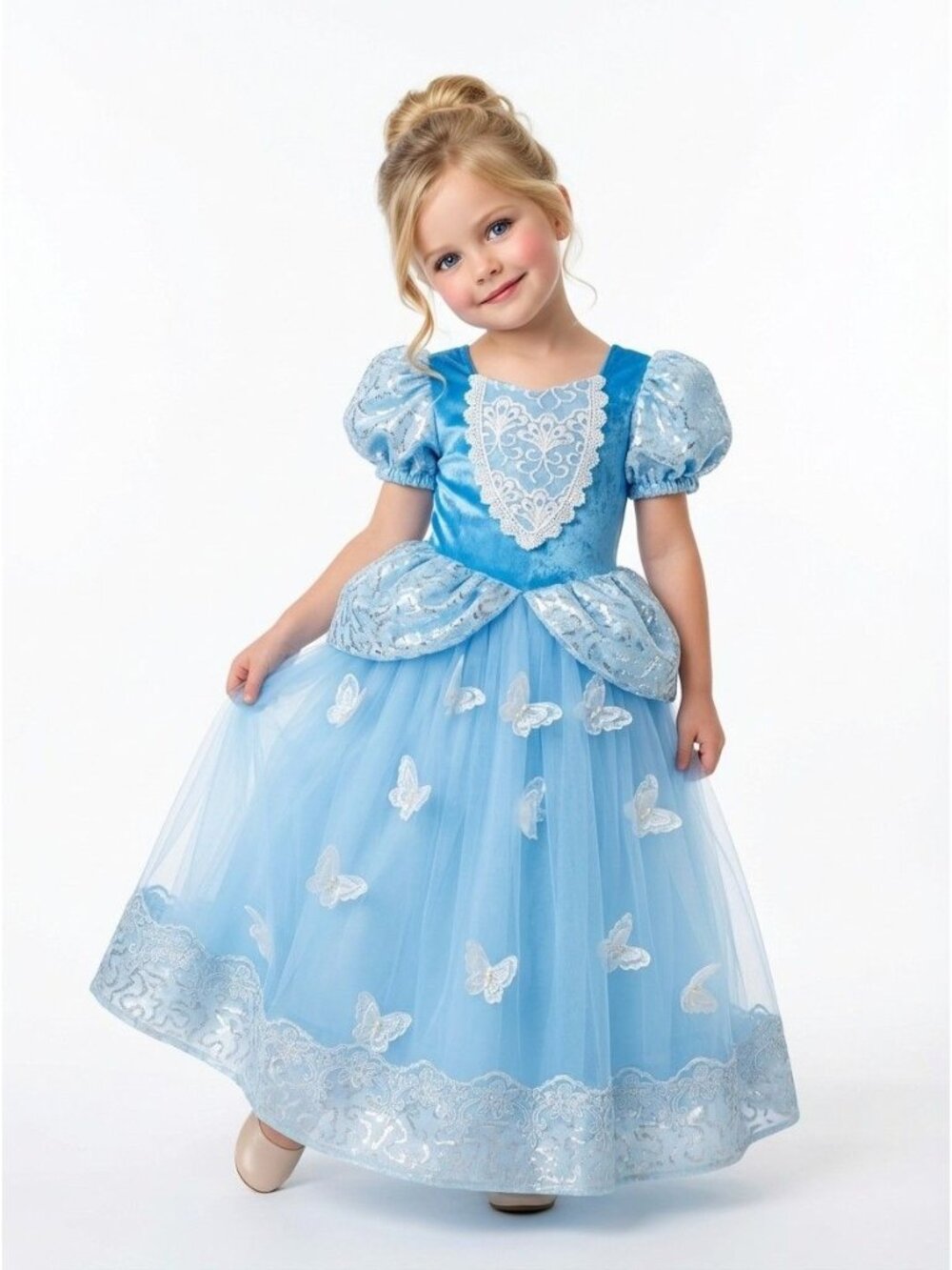 Girls Cinderella Princess Costume Dress Blue Butterfly (Size 5)